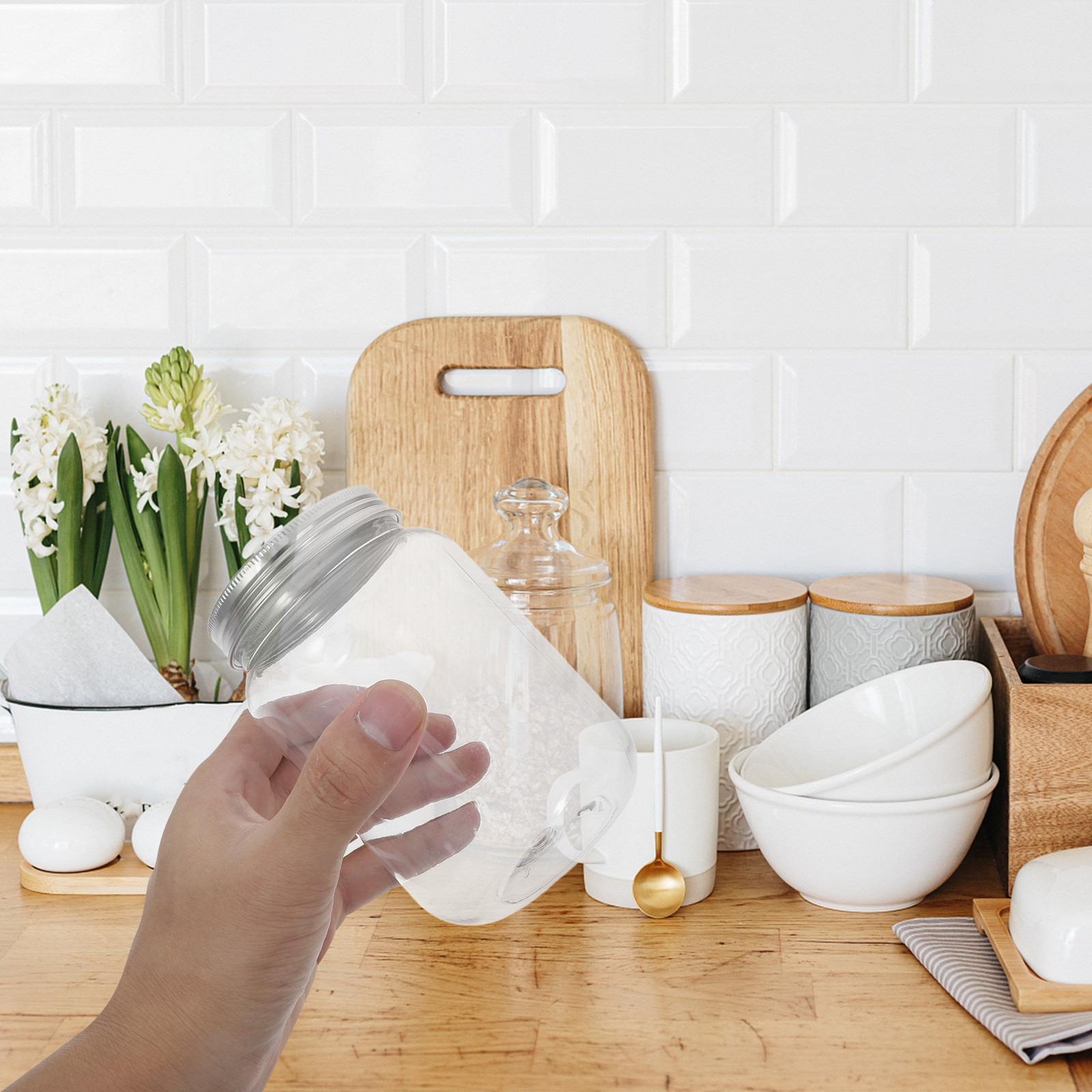 Food Storage Kitchen - 4 pots en plastique transparent avec