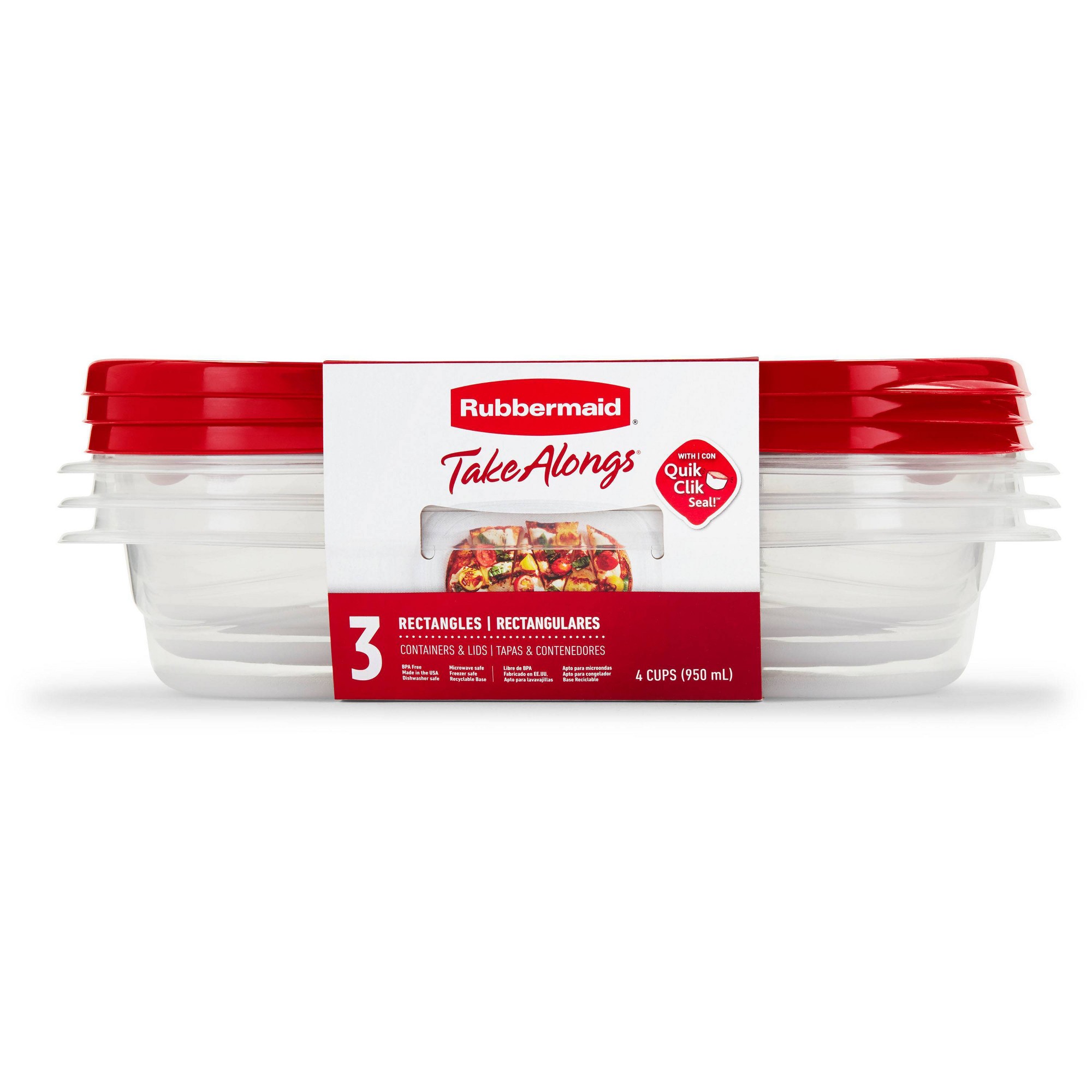 Food Storage Prep Containers - 3 contenants rectangulaires rouges pour aliments